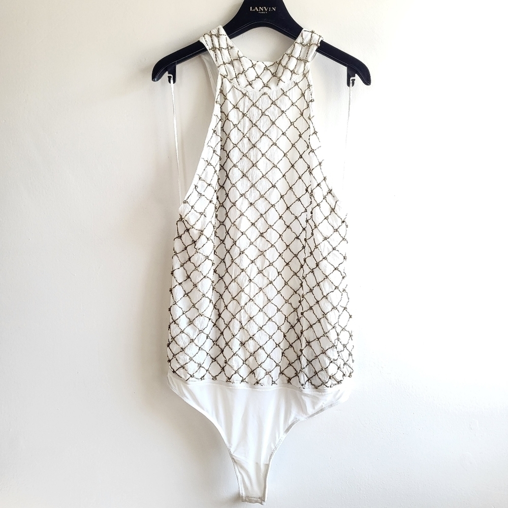 Free People Bling Bling Cha Ching Ivory Bodysuit/Top New Size Large - Picture 9 of 17